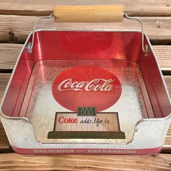 The Tin Box Co. Coke Coca Cola Square Galvanized Metal Napkin Dispenser - Picture 1 of 8
